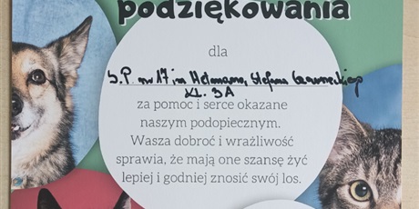 Powiększ grafikę: Podziękowanie dla klasy 3a od Schroniska Promyk
